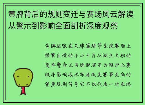 黄牌背后的规则变迁与赛场风云解读从警示到影响全面剖析深度观察